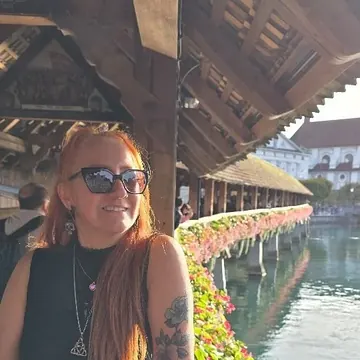Nandy on the Chapel Bridge in Lucerne, Switzerland